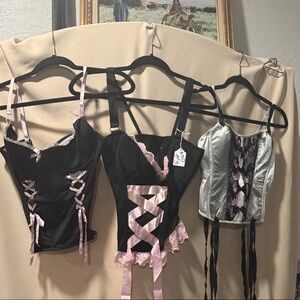 3 set of Black & Pink Satin Lace-Up Bustier - Women Intimates